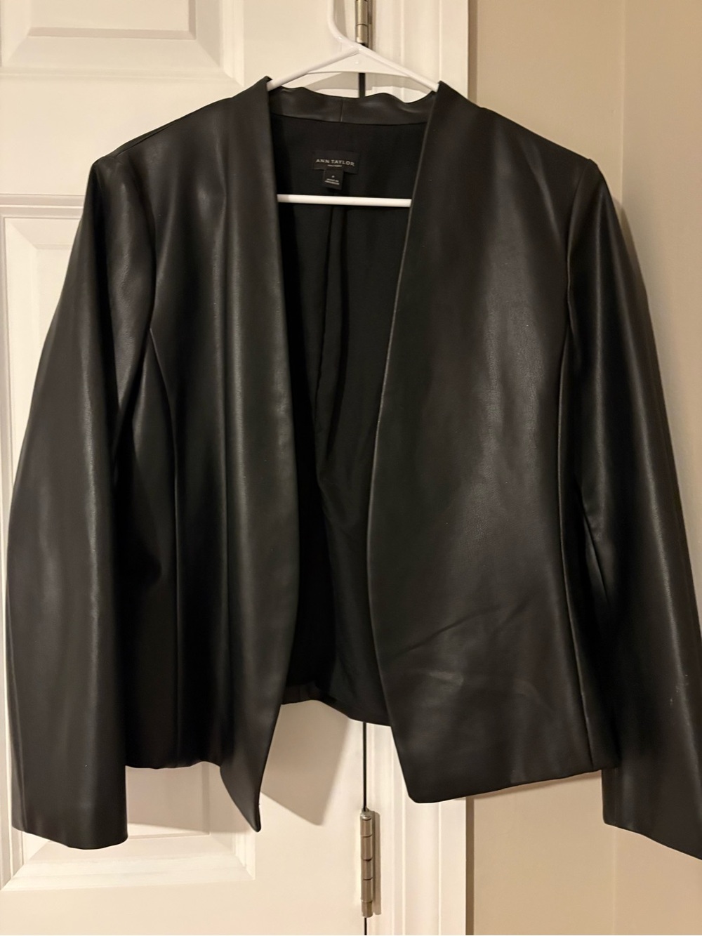 Ann Taylor Black Faux Leather Open-Front Blazer